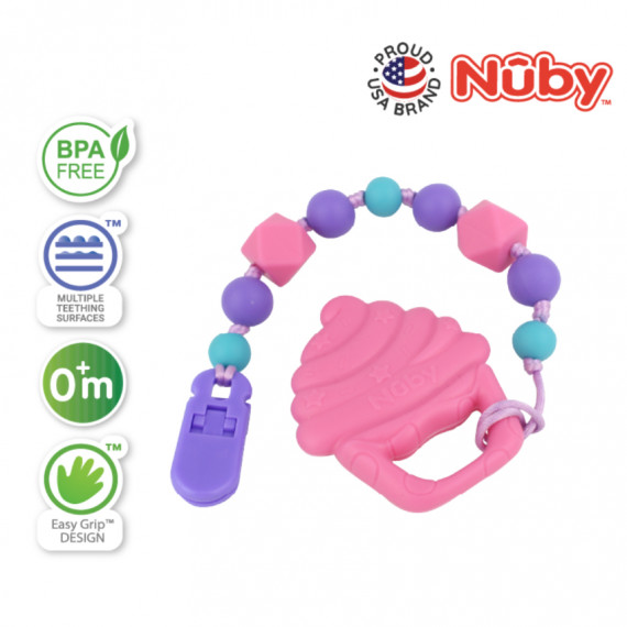 Nuby 矽膠牙膠玩具連防掉帶 0m+