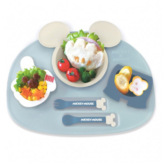 日本製 Mickey Mouse 造型塑膠餐盤餐具6件組