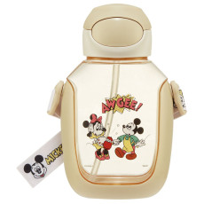 日本 Skater Mickey & Minnie透明彈蓋吸管水壺 水樽附背帶 530ml