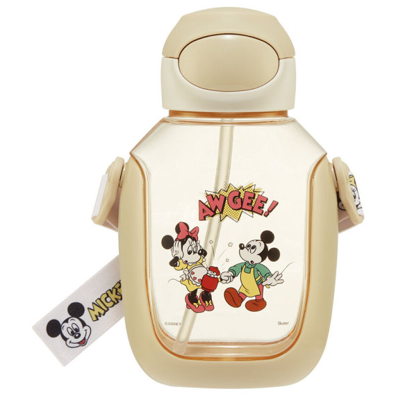 日本 Skater Mickey & Minnie透明彈蓋吸管水壺 水樽附背帶 530ml