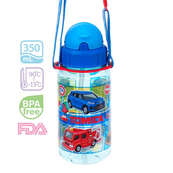 Tomica 350ml BPA Free 膠水樽連飲管及頸繩