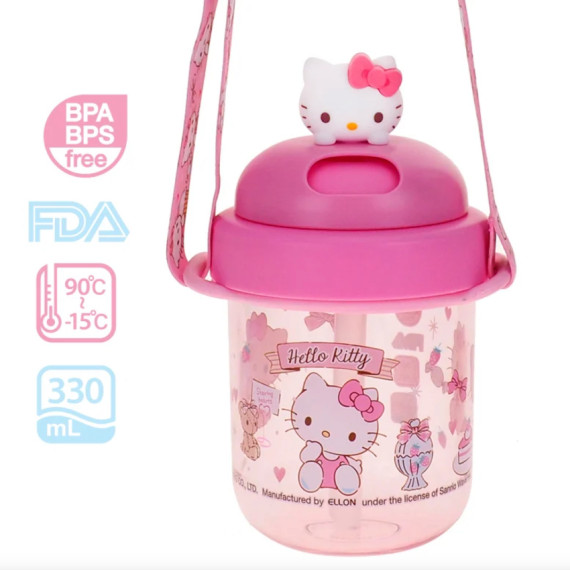 Hello Kitty 330ml BPA & BPS Free 膠水樽連飲管及頸繩 9-8329-1