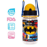 Batman 350ml BPA Free 膠水樽連飲管及頸繩