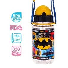 Batman 350ml BPA Free 膠水樽連飲管及頸繩